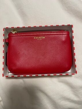 Coach Red Leather Zip Wristlet with Gold Logo